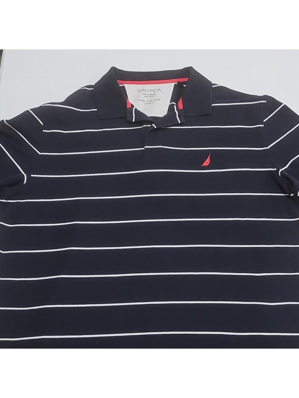 Nautica Performance Deck Polo Men's XXL Navy/White/Red Striped Knit Logo‎